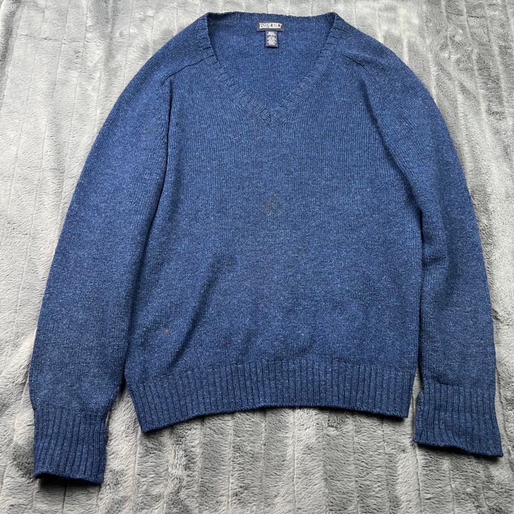 Lands End Mens Blue Wool V-Neck Sweater Made in Scotland Size L 42-44 12799